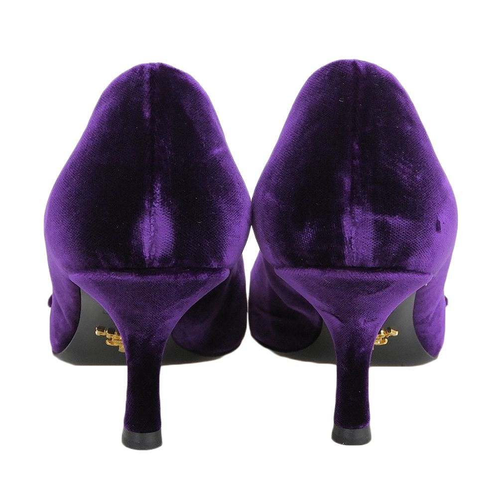 Prada Velvet Crystal Bijoux Buckle Mules Pumps Purple Heel 37 — view 5