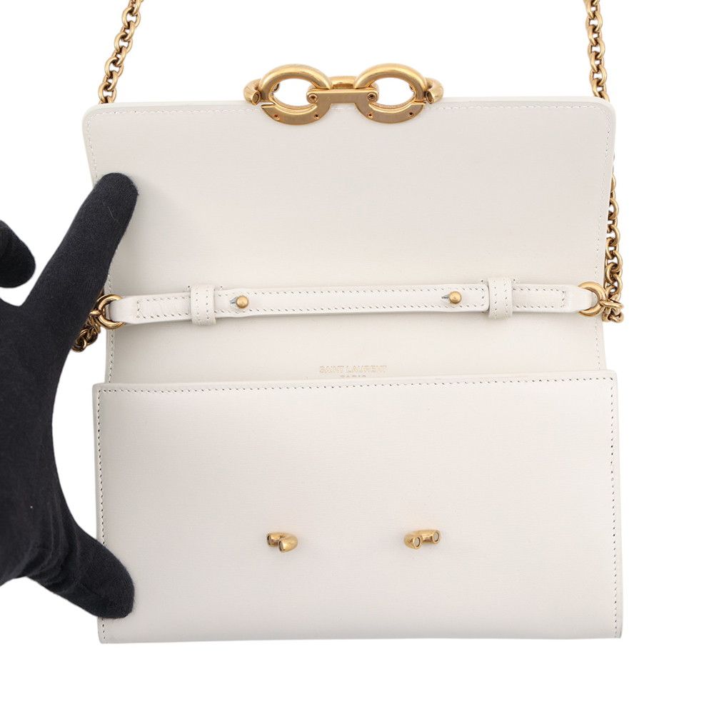 Saint Laurent Paris Chain Shoulder Bag Wallet Maillon Calfskin White — view 5
