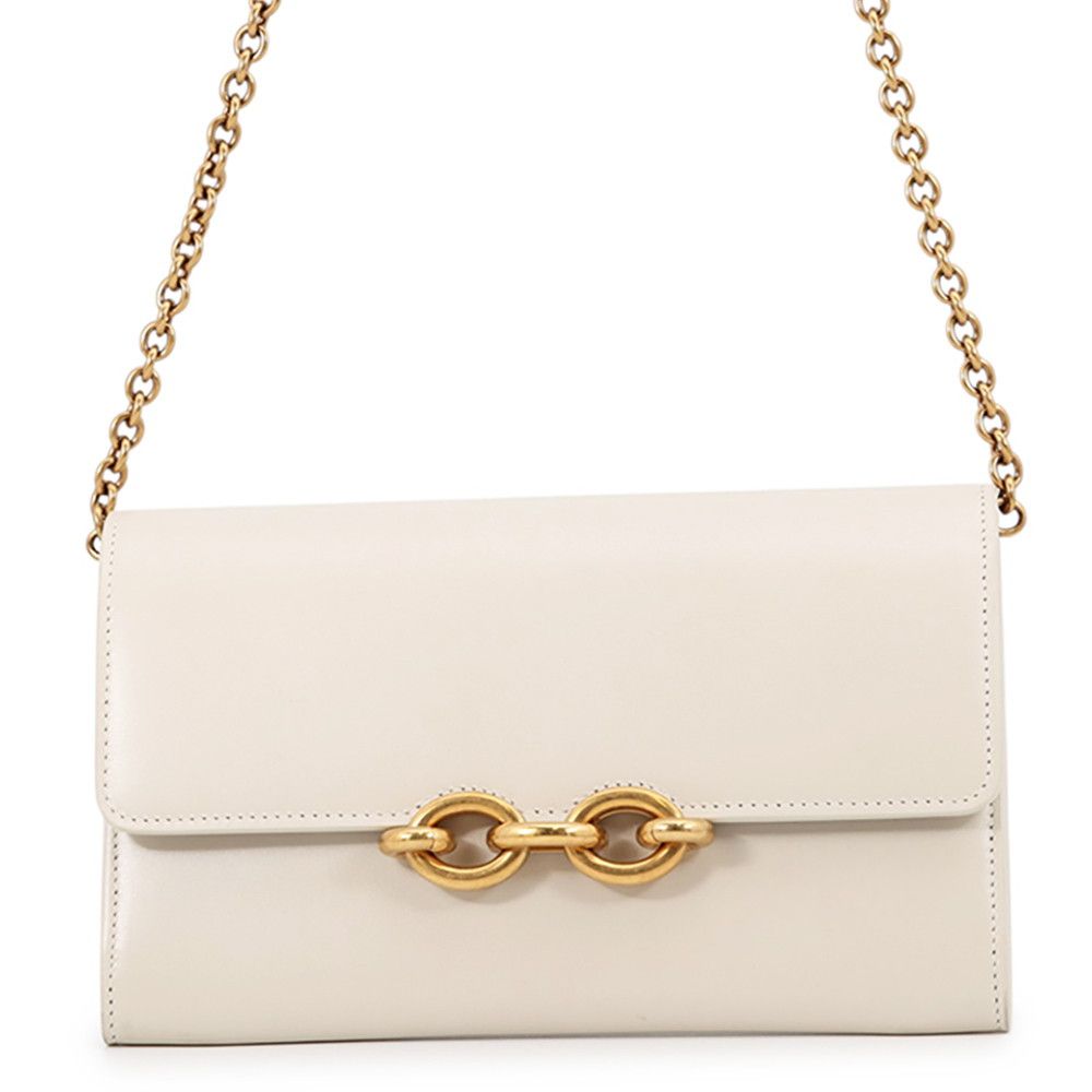 Saint Laurent Paris Chain Shoulder Bag Wallet Maillon Calfskin White