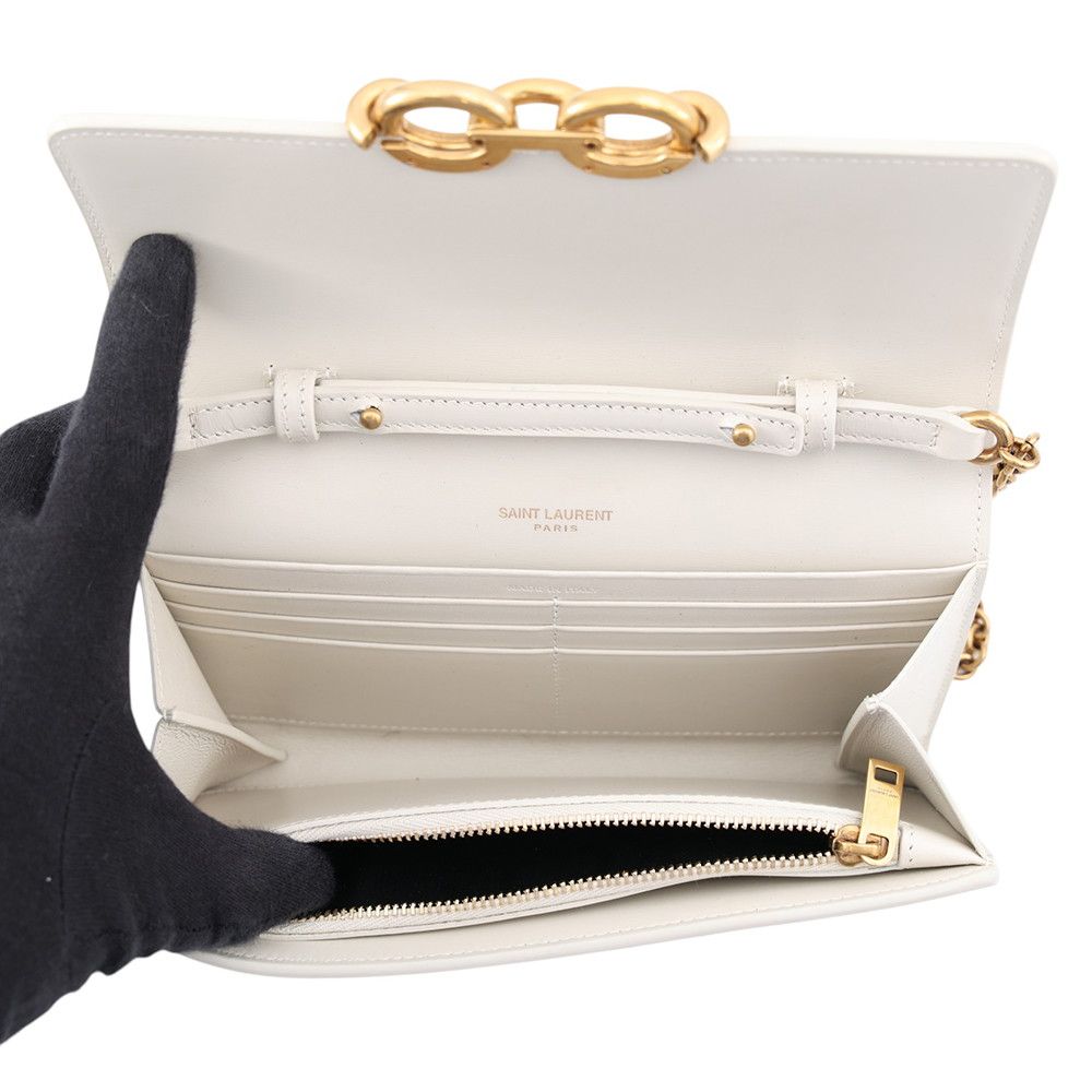 Saint Laurent Paris Chain Shoulder Bag Wallet Maillon Calfskin White — view 6