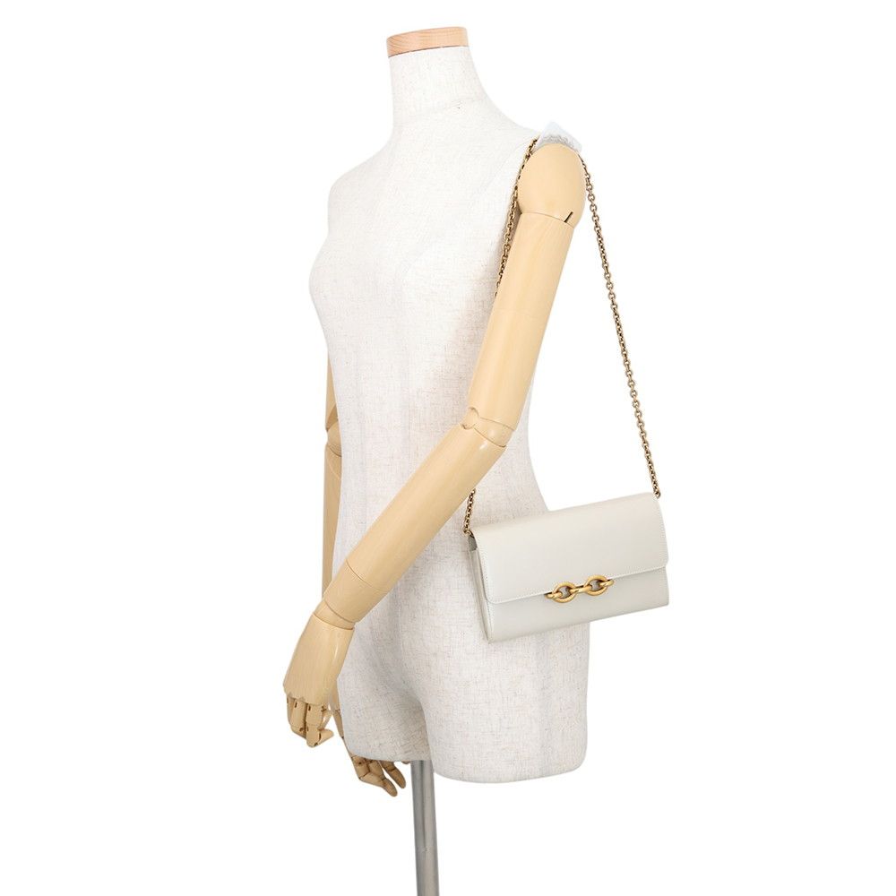 Saint Laurent Paris Chain Shoulder Bag Wallet Maillon Calfskin White — view 4