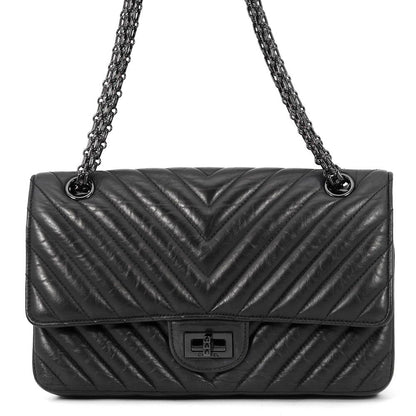 Chanel Chain Shoulder Bag 2.55 Blanc Aged Calf Leather Black