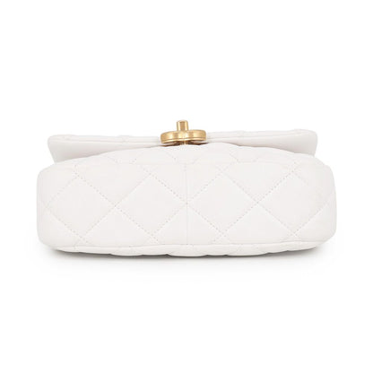 Chanel Chain Shoulder Bag Small Quilted CC Logo Lambskin White — view 3