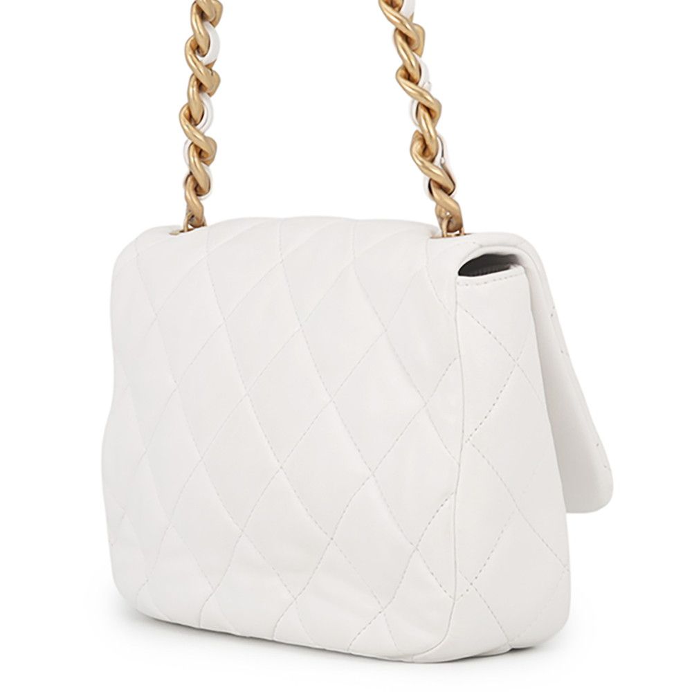 Chanel Chain Shoulder Bag Small Quilted CC Logo Lambskin White — view 2