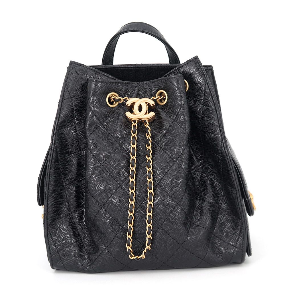 Chanel Backpack 25 Quilted CC Logo Caviar Leather