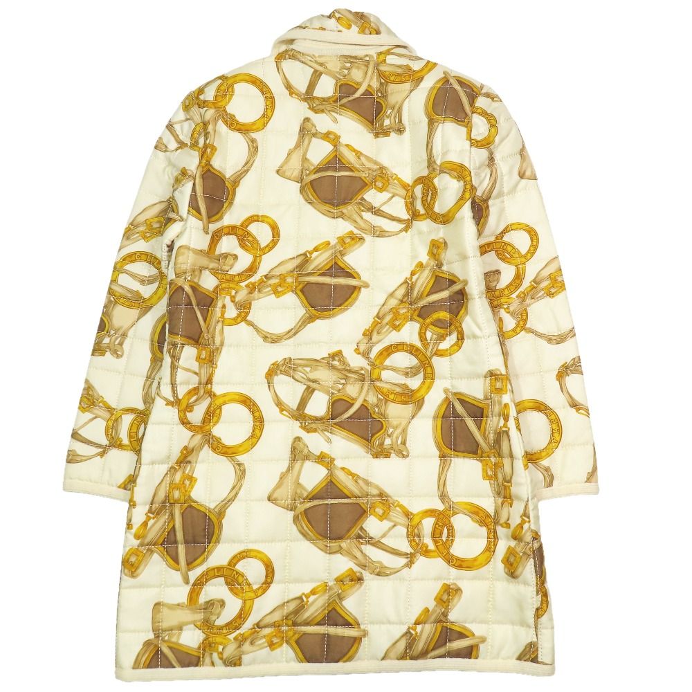 Celine Vintage Silk Quilted Coat Long Length Logo Horse Gear Motif Chain — view 2