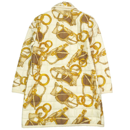 Celine Vintage Silk Quilted Coat Long Length Logo Horse Gear Motif Chain — view 2
