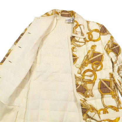 Celine Vintage Silk Quilted Coat Long Length Logo Horse Gear Motif Chain — view 3
