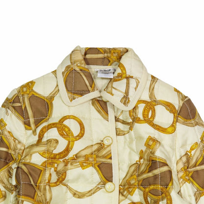Celine Vintage Silk Quilted Coat Long Length Logo Horse Gear Motif Chain — view 5