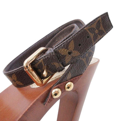 Louis Vuitton Monogram Ankle Belt Sandals Wood Sole Shoes Brown Gold 35 — view 6