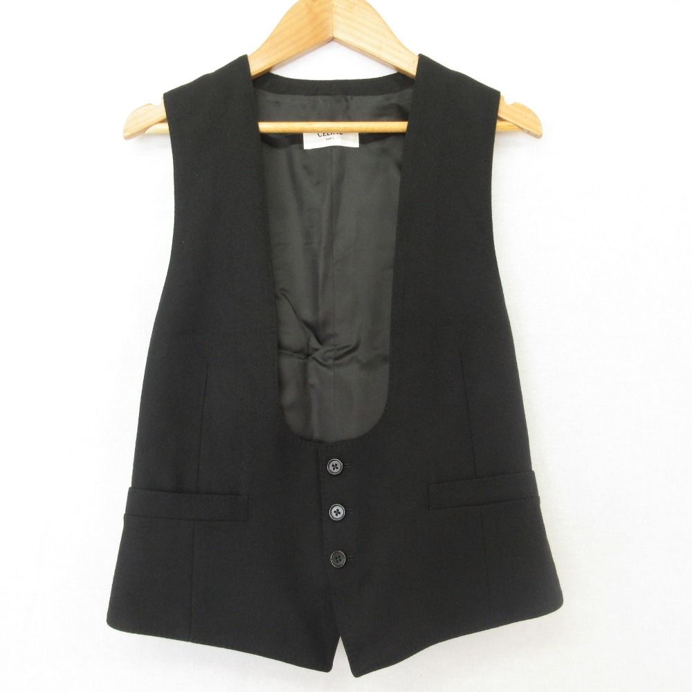 Celine Cashmere Flannel Gilet Vest 36 Black