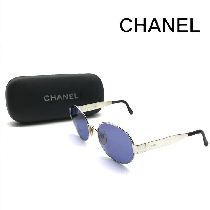Chanel Logo Sunglasses Eyewear Blue Silver