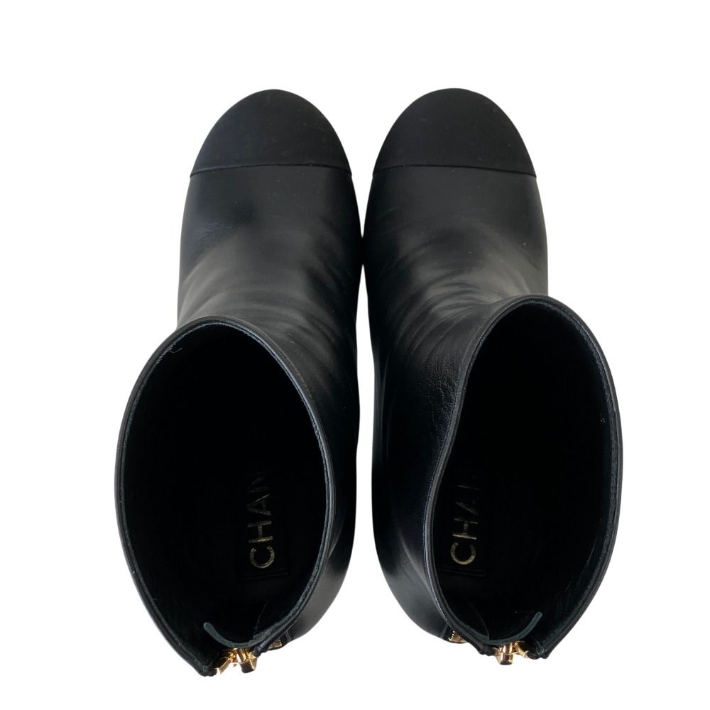 Chanel CC Logo Leather Ankle Boots Black 37.5 — view 4