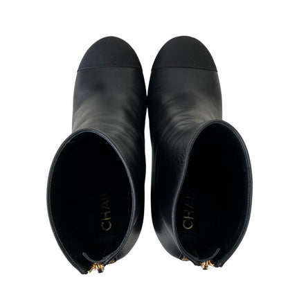 Chanel CC Logo Leather Ankle Boots Black 37.5 — view 4