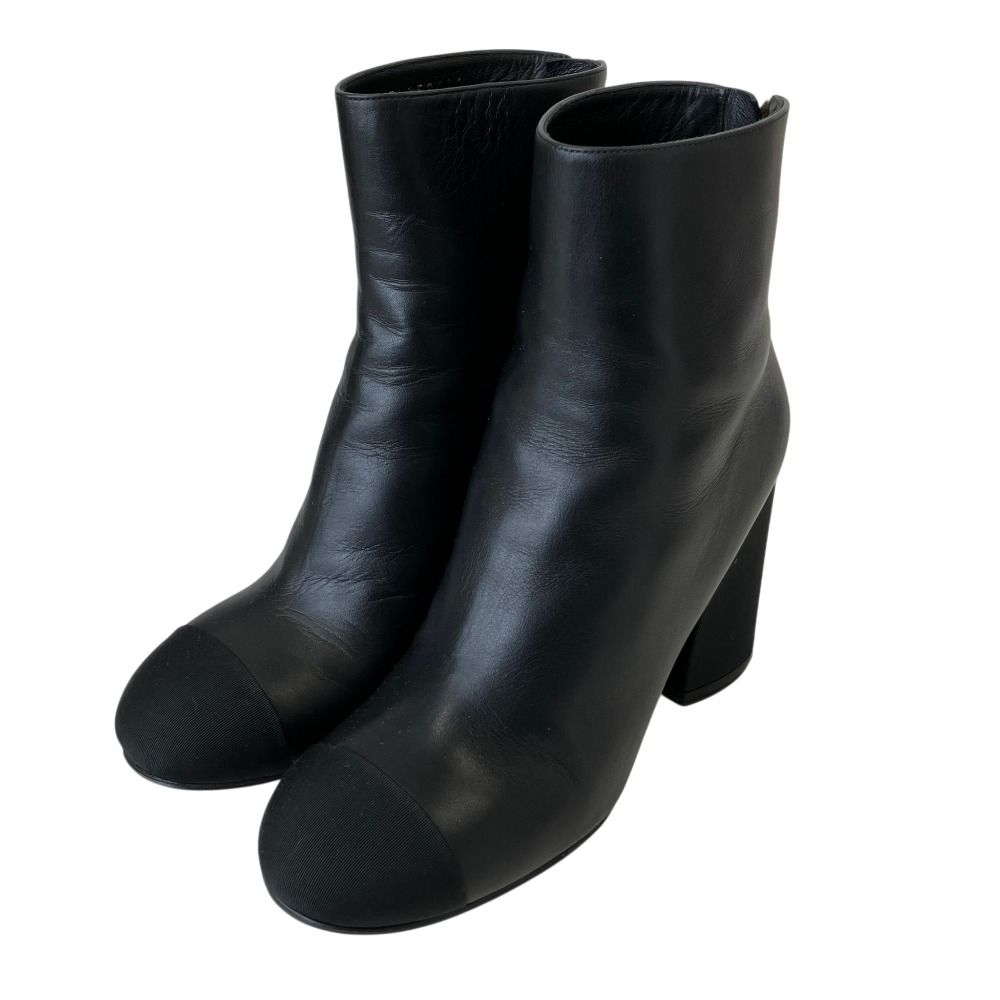 Chanel CC Logo Leather Ankle Boots Black 37.5