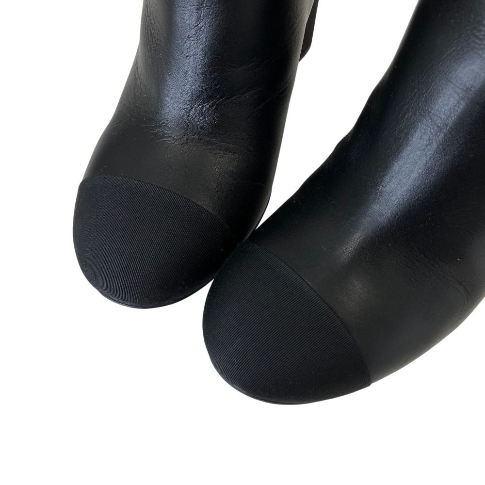 Chanel CC Logo Leather Ankle Boots Black 37.5 — view 6