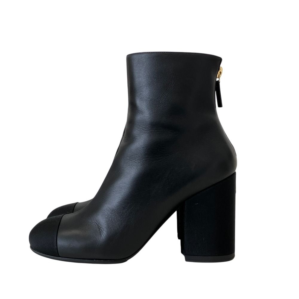 Chanel CC Logo Leather Ankle Boots Black 37.5 — view 2