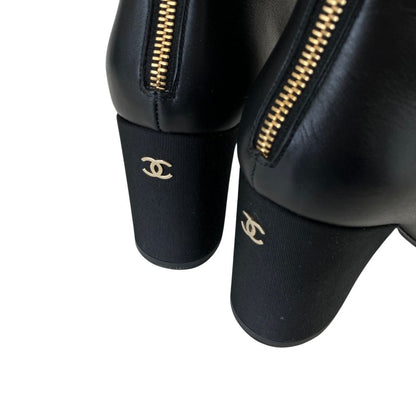 Chanel CC Logo Leather Ankle Boots Black 37.5 — view 8