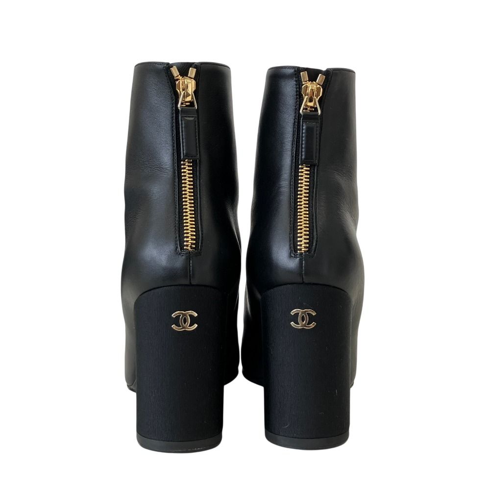 Chanel CC Logo Leather Ankle Boots Black 37.5 — view 3
