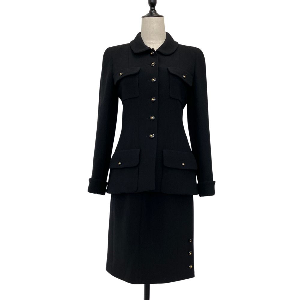 Chanel 95A Vintage CC Logo Button Tweed Jacket Skirt Set 38 Black