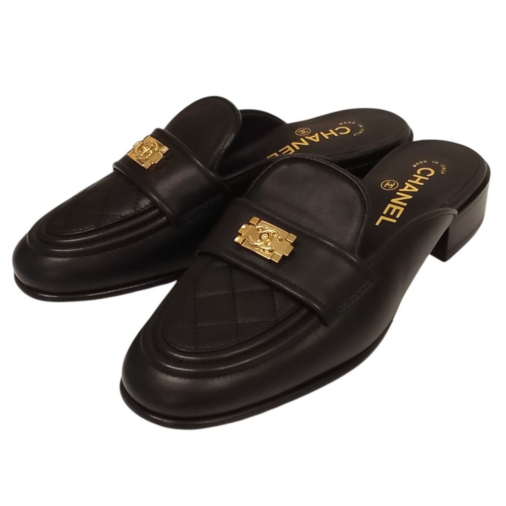 Chanel Boy Quilted Sandals Black 38