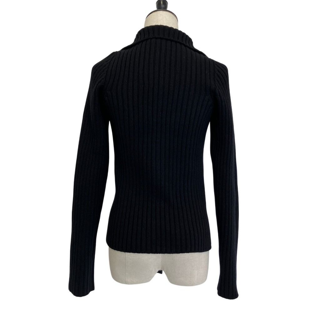 Chanel 100% Cashmere CC Logo Wide Rib Knit Zip Jacket 34 Black — view 4