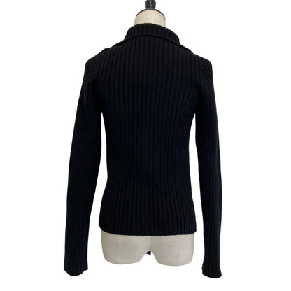 Chanel 100% Cashmere CC Logo Wide Rib Knit Zip Jacket 34 Black — view 4