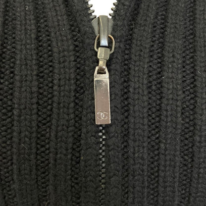 Chanel 100% Cashmere CC Logo Wide Rib Knit Zip Jacket 34 Black — view 6