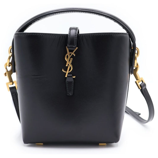 Saint Laurent Paris le 37 Mini Bucket Shiny Leather 2-Way Shoulder Bag Black