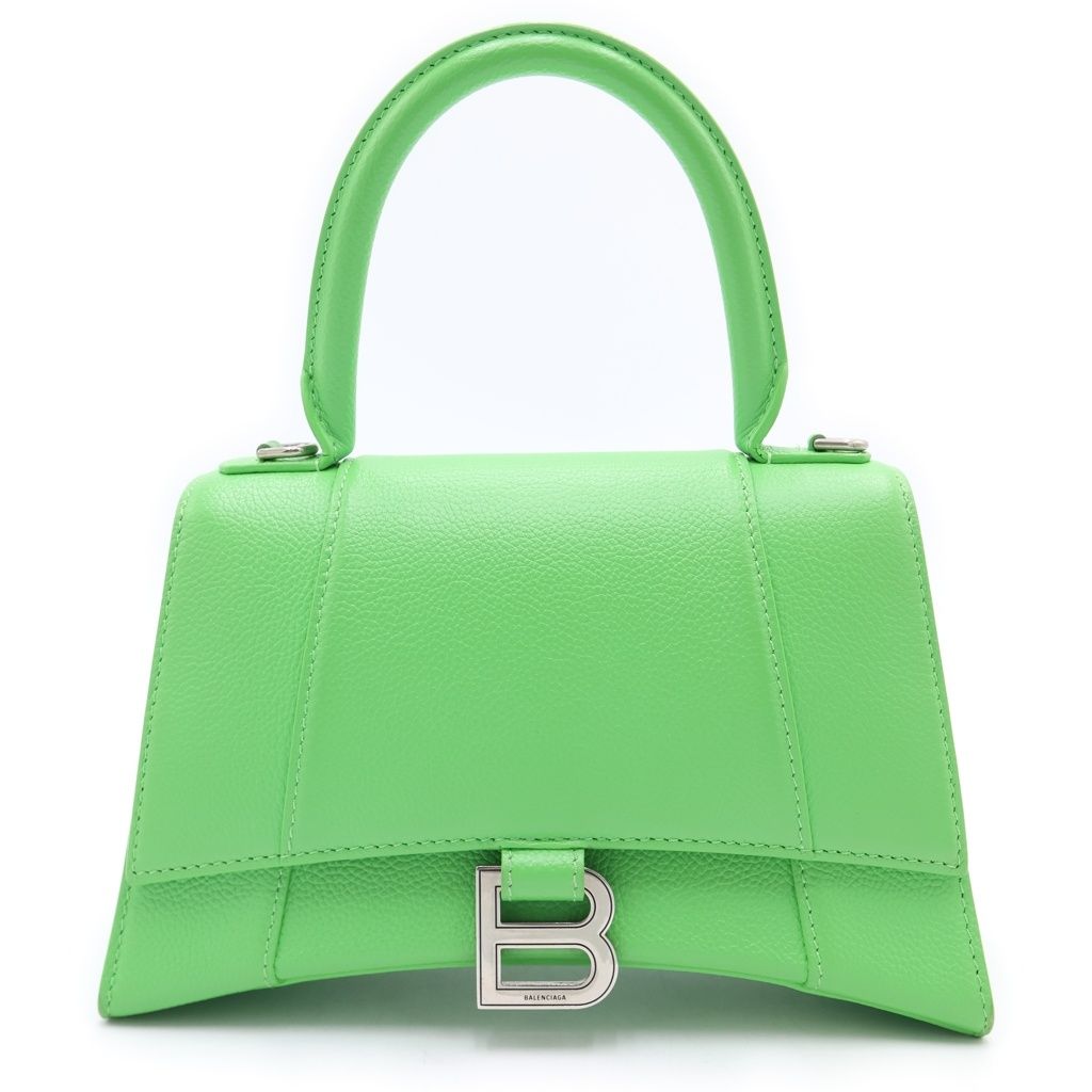 Balenciaga Hourglass Small XS 2-Way Shoulder Bag Green Leather Silver