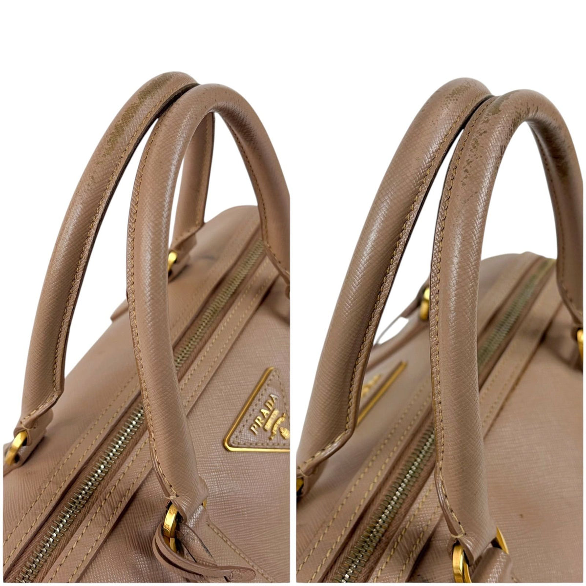 Prada Trial Patch Top Handle Satchel Saffiano Leather Beige Pink Mini — view 6