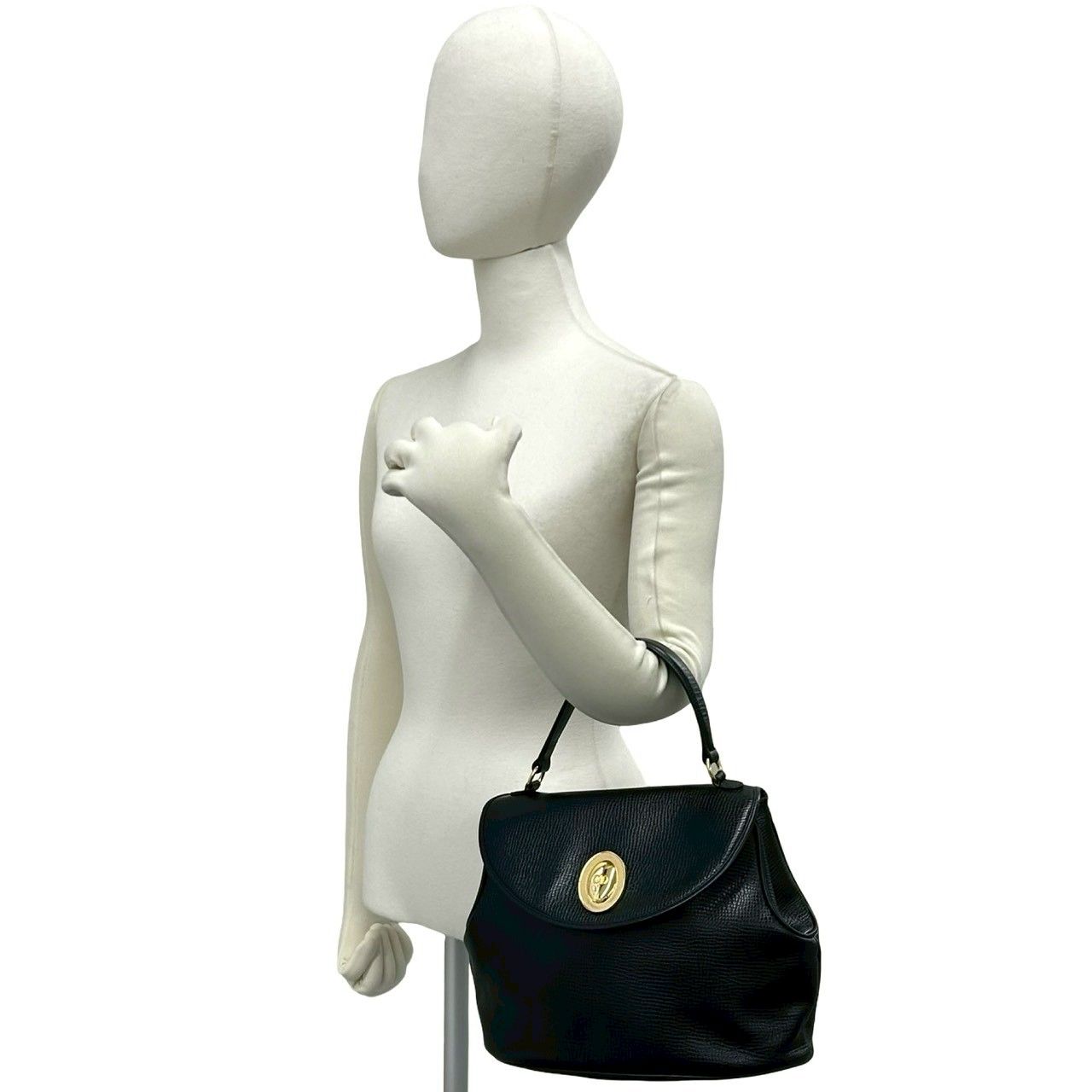 Dior Vintage CD Logo Oval Leather Handbag Black — view 2