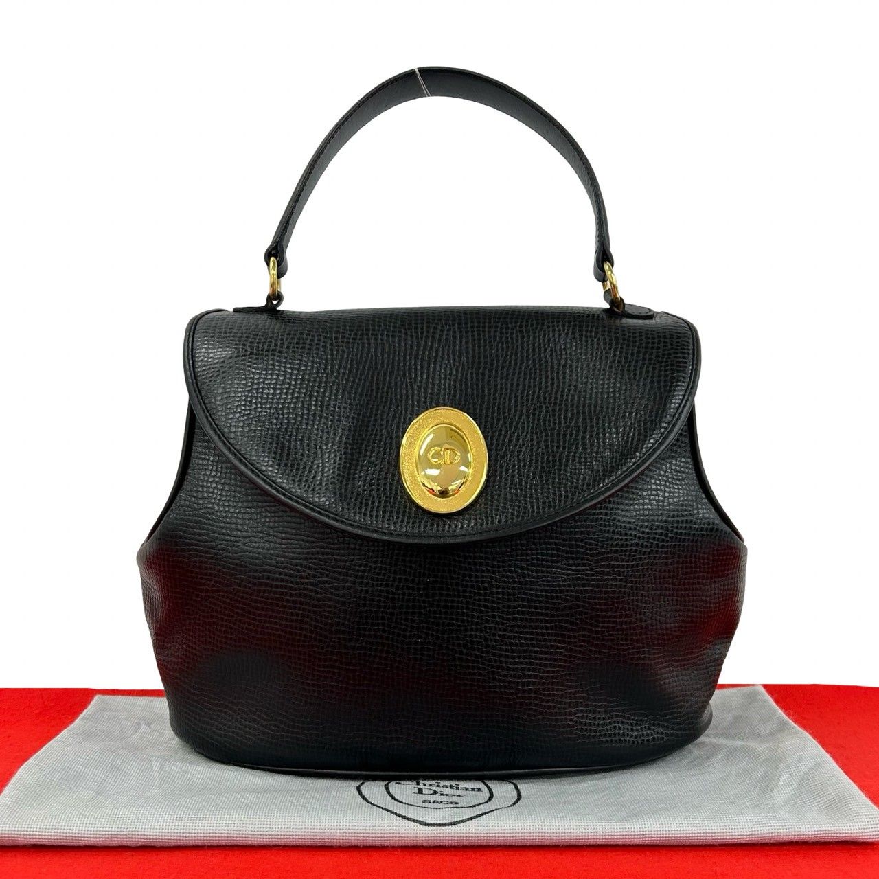 Dior Vintage CD Logo Oval Leather Handbag Black