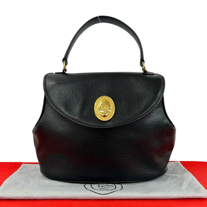 Dior Vintage CD Logo Oval Leather Handbag Black