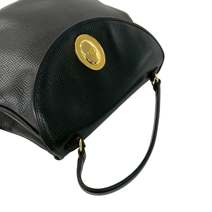 Dior Vintage CD Logo Oval Leather Handbag Black — view 4