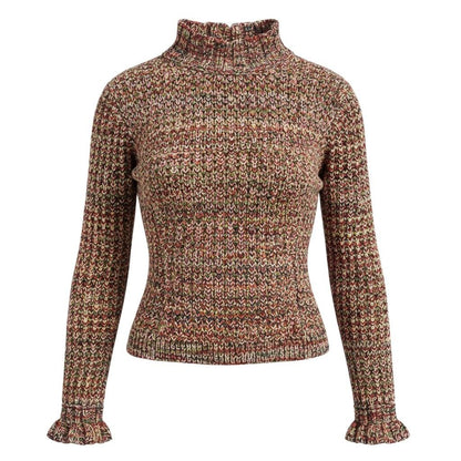 Chanel Middle Gauge Mixed Knit Sweater High Neck 34 Multicolor Wool