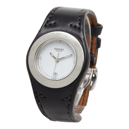 Hermes Ahne Watch White Silver Black Stainless Steel Leather — view 2
