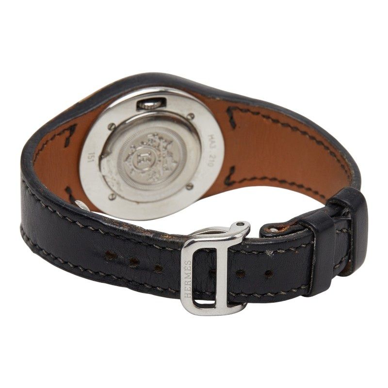 Hermes Ahne Watch White Silver Black Stainless Steel Leather — view 5