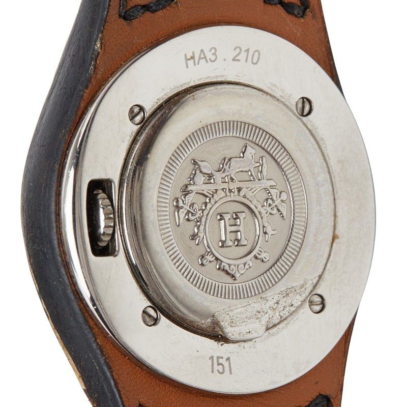 Hermes Ahne Watch White Silver Black Stainless Steel Leather — view 6