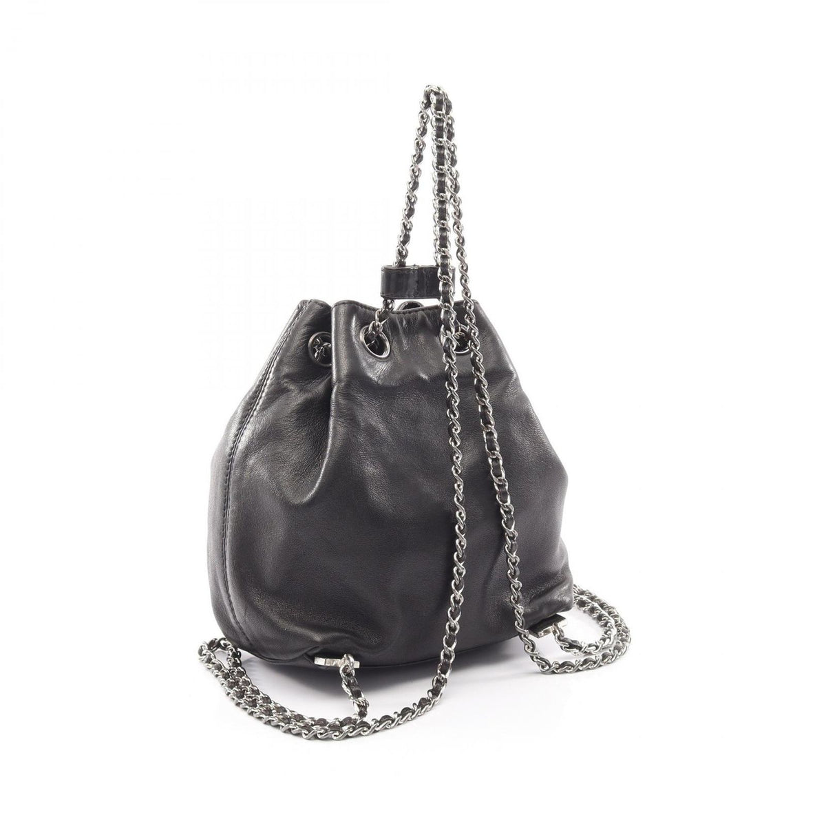 Chanel Backpack CC Logo Small Drawstring Black Lambskin CC Chain — view 2