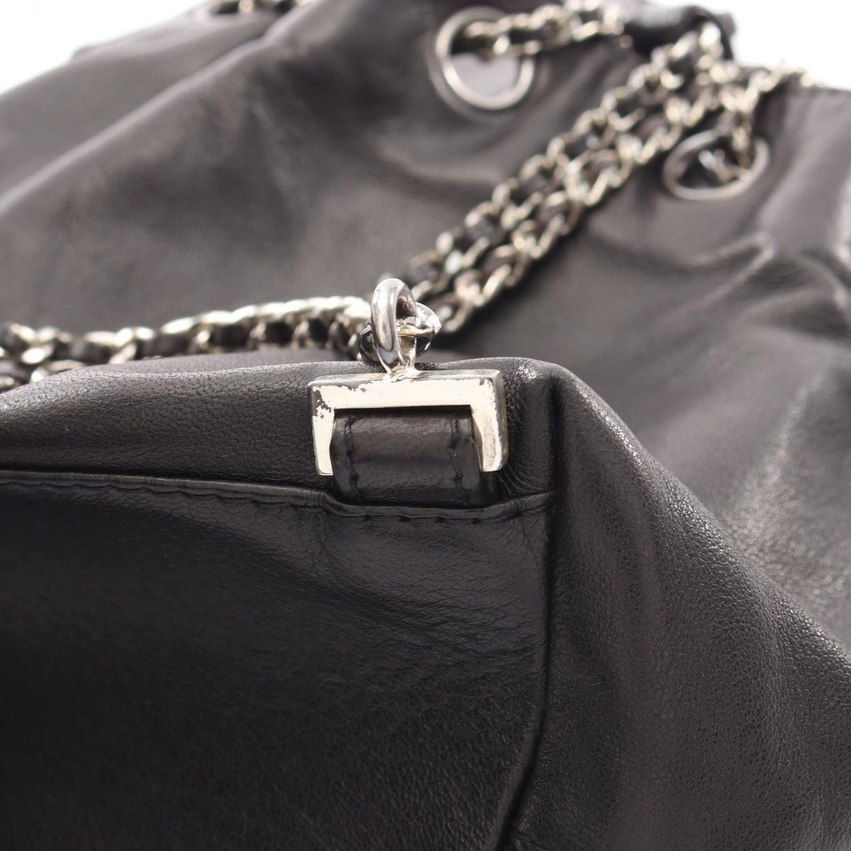 Chanel Backpack CC Logo Small Drawstring Black Lambskin CC Chain — view 7