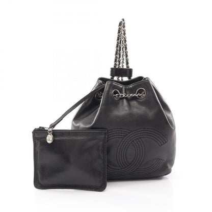 Chanel Backpack CC Logo Small Drawstring Black Lambskin CC Chain