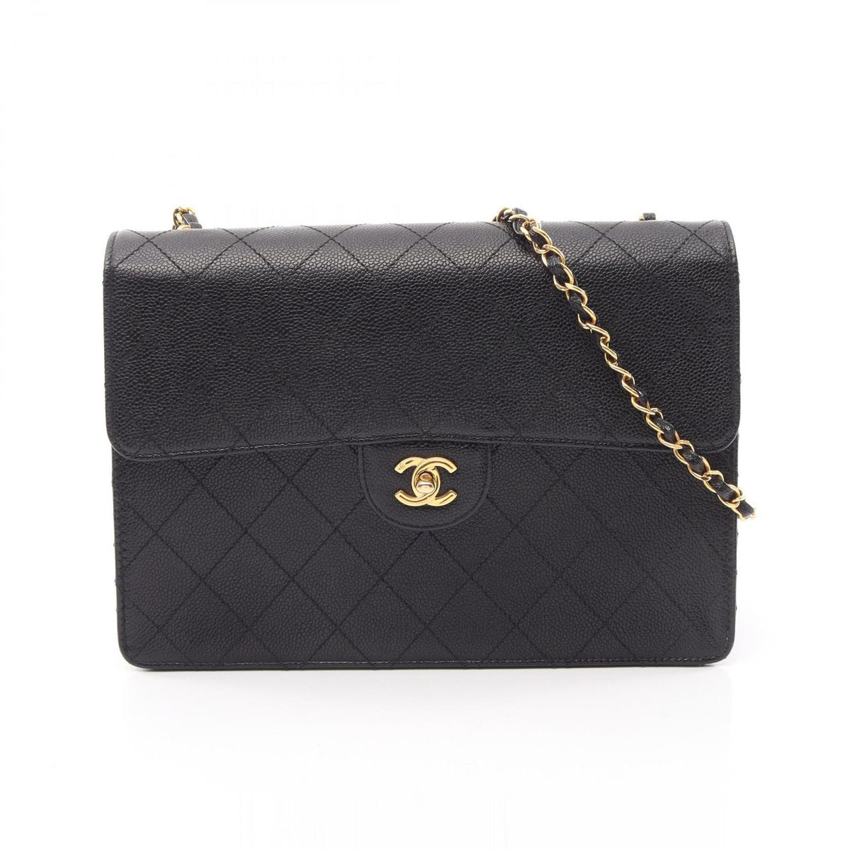 Chanel Shoulder Bag Quilted Black Caviar Leather Chain