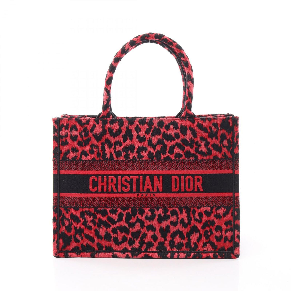 Dior Tote Bag Book Leopard Red Canvas