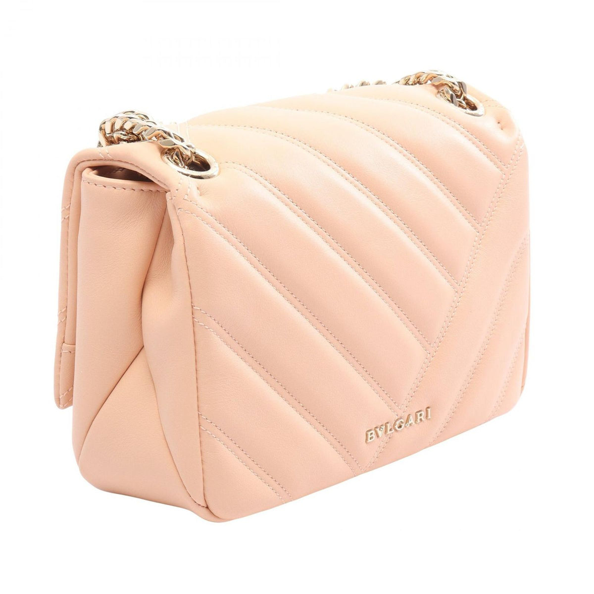 Bvlgari Shoulder Bag Serpenti Cabochon Salmon Pink Black White Leather Chain — view 2