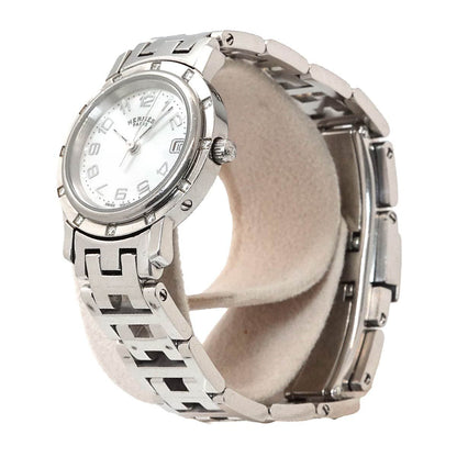 Hermes Cles Cl4 230 Watch Diamond Bezel White Shell Quartz Clipper — view 3