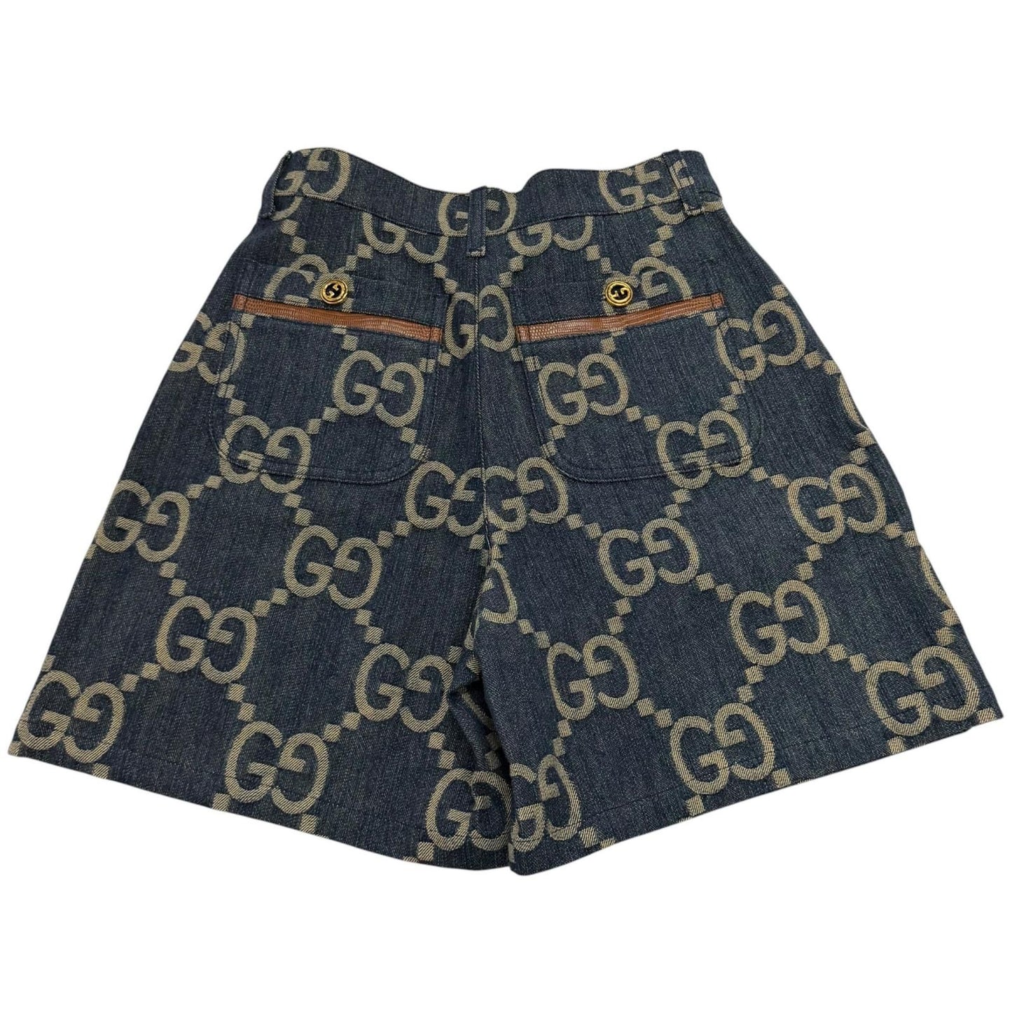 Gucci 100% Cotton Logo Button Leather Jumbo GG All Over Print Shorts Indigo 38 — view 2
