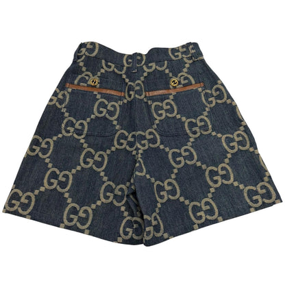 Gucci 100% Cotton Logo Button Leather Jumbo GG All Over Print Shorts Indigo 38 — view 2