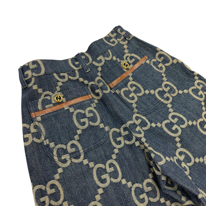 Gucci 100% Cotton Logo Button Leather Jumbo GG All Over Print Shorts Indigo 38 — view 4