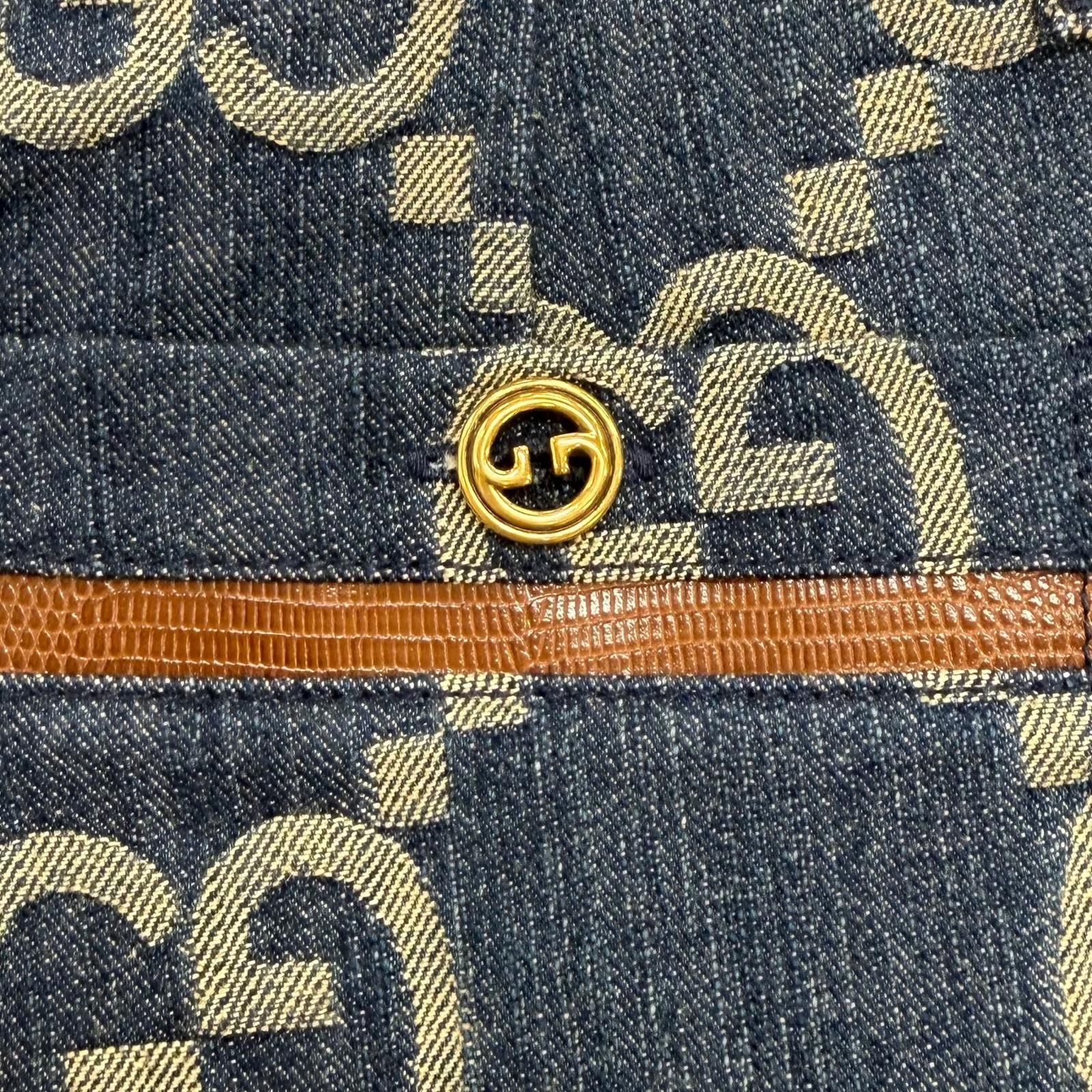 Gucci 100% Cotton Logo Button Leather Jumbo GG All Over Print Shorts Indigo 38 — view 7
